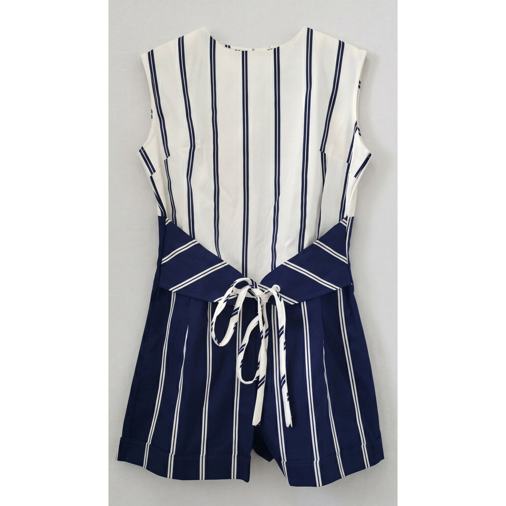 VINTAGE *NEW* 1960's Blue & White Striped Waist Tie Romper Size 14 Japan
