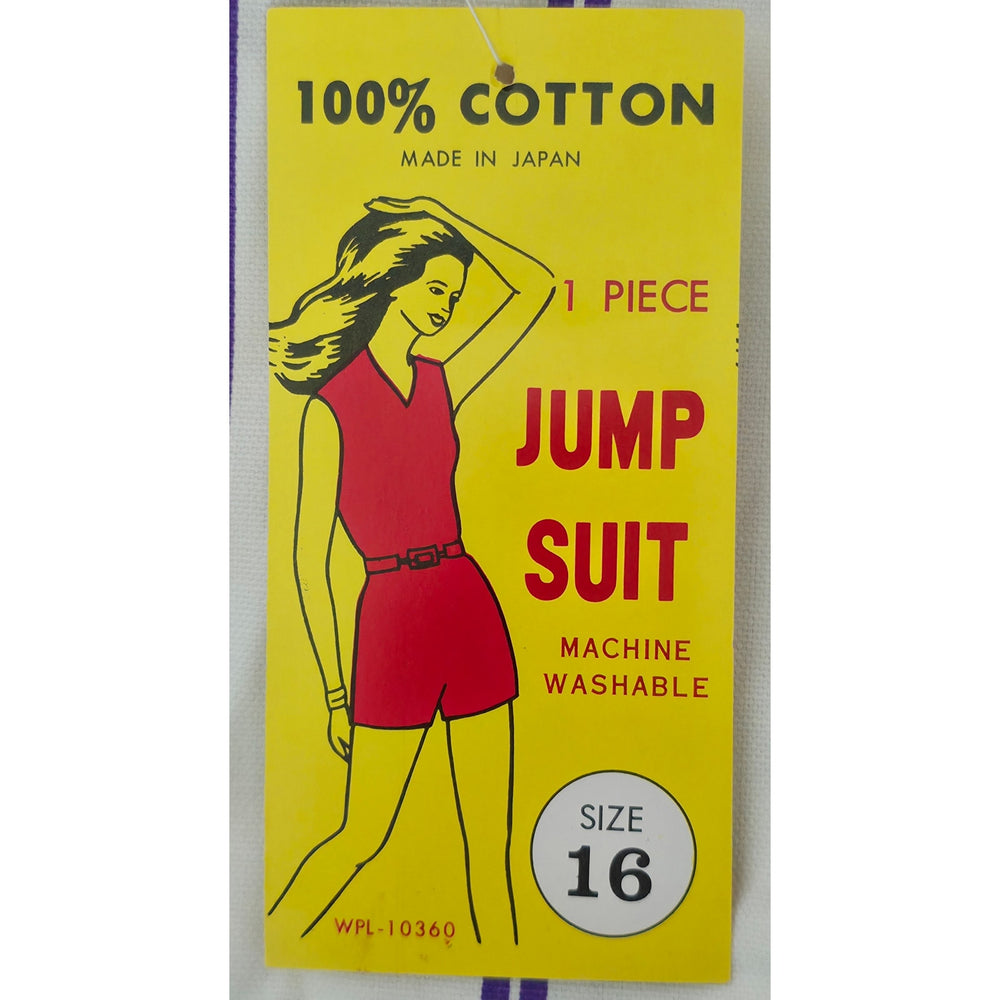 VINTAGE *NEW* 1960's Purple/White Stripe Waist Tie Romper Size 16 Made in Japan