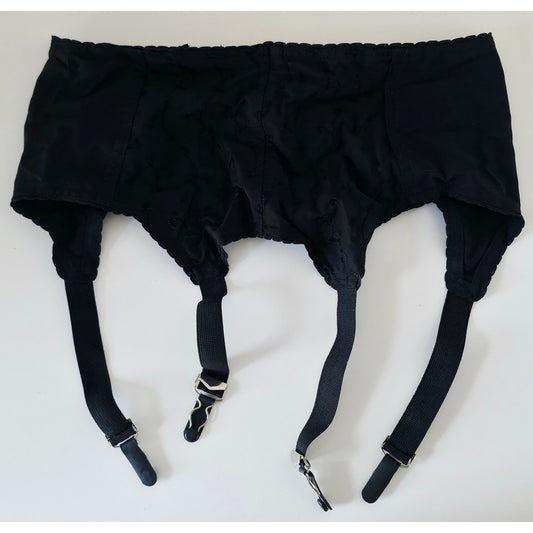 VINTAGE *NEW* 1950's Women's Black w/Design and Metal Clips Garter Belt Size S