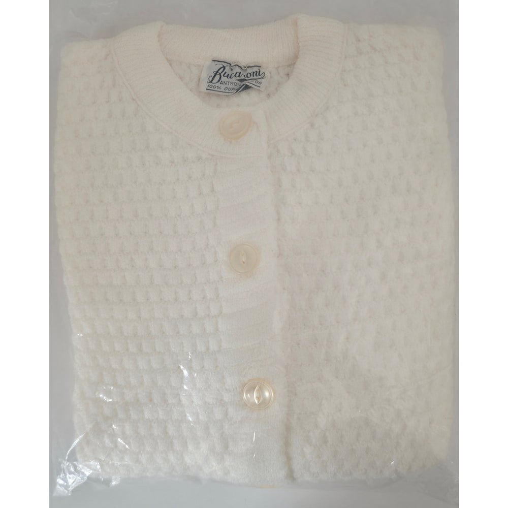 VINTAGE *NEW* 1960's Women's White Collared Button Down Sweater 100% Nylon Sz 38