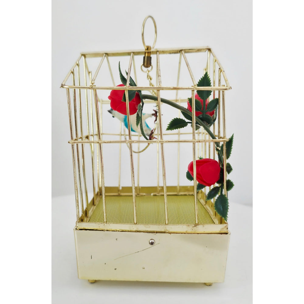 VINTAGE *NEW* 1960's Blue Electronic Musical Bird in Cage Battery Operated