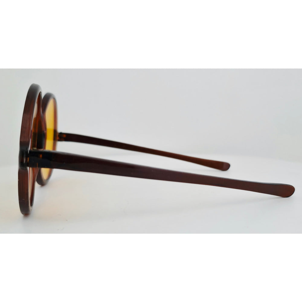 VINTAGE *NEW* 1970's Foster Grant Brown Frame with Yellow Lens Round Oversize Sunglasses