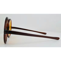 VINTAGE *NEW* 1970's Foster Grant Brown Frame with Yellow Lens Round Oversize Sunglasses