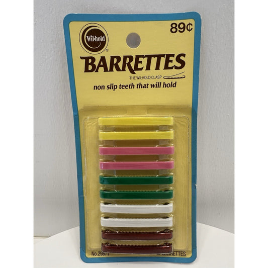 VINTAGE *NEW* 1970's Wil-hold 298/1 Non-Slip Barrettes - Pack of 10