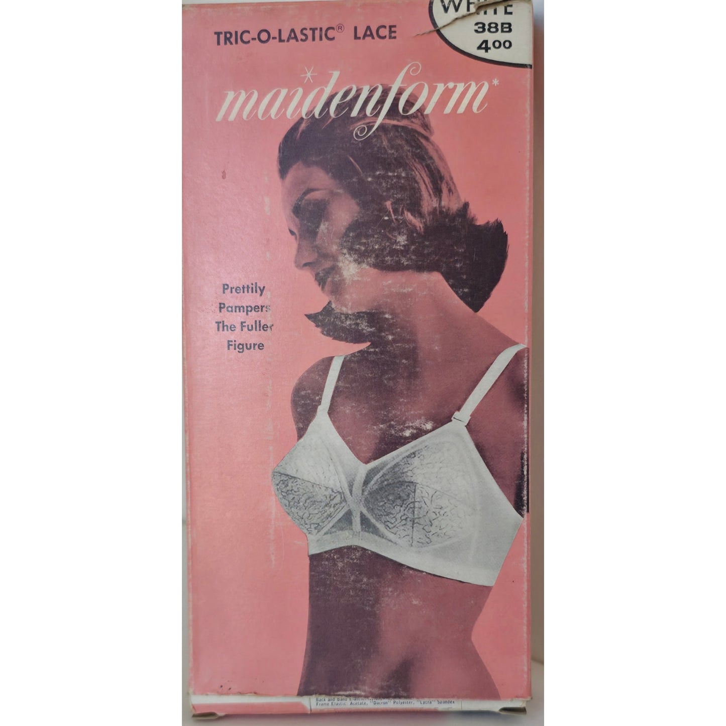 VINTAGE *NEW* 1970's Maidenform P7136 Tricolastic White Bullet Bra 38B