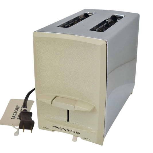 VINTAGE *PRISTINE* 1980's Proctor Silex 2-Slice Toaster Chrome/Almond Color USA