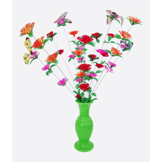 VINTAGE *NEW* 1960's Multi Color Kinetic 'Noddable' Flowers with Butterflies with Vase