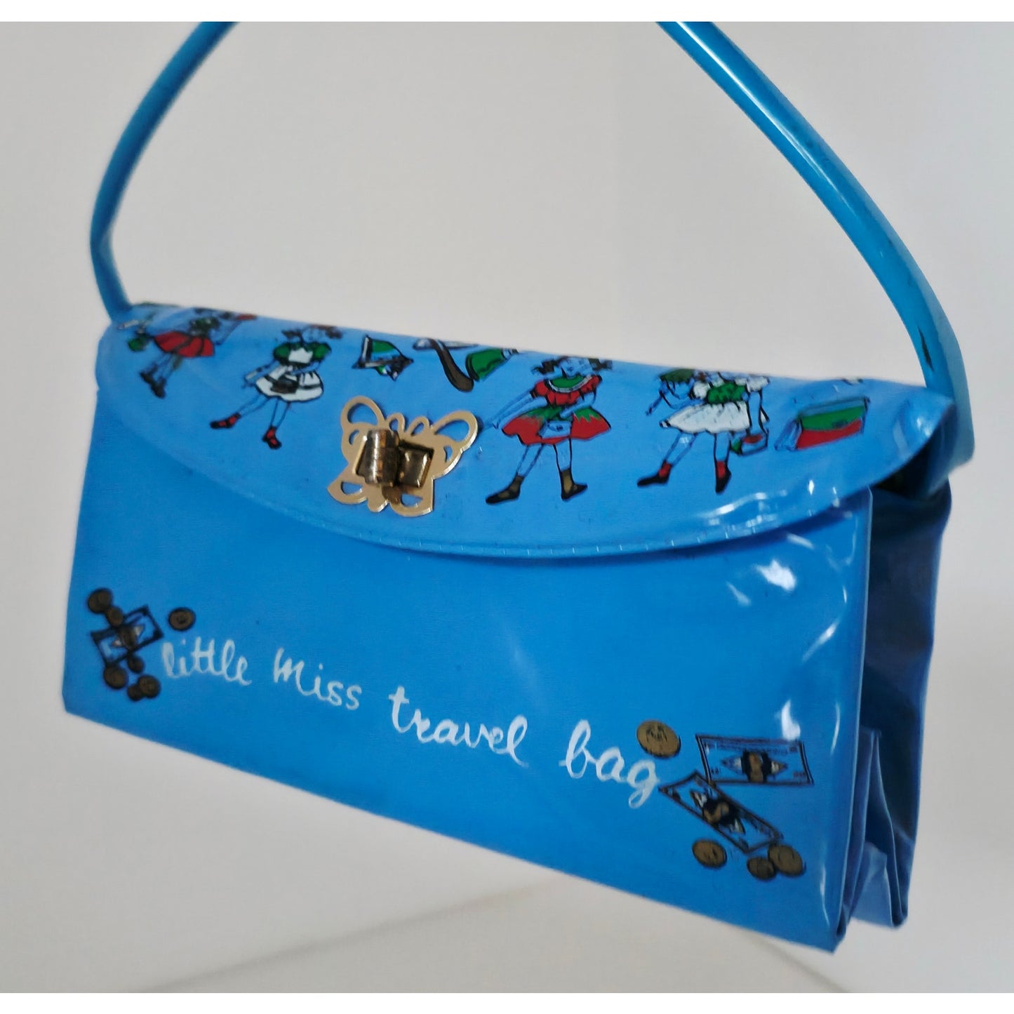 VINTAGE *NEW* 1960's Girls Blue 'Little Miss Travel Bag' with Strap Hong Kong