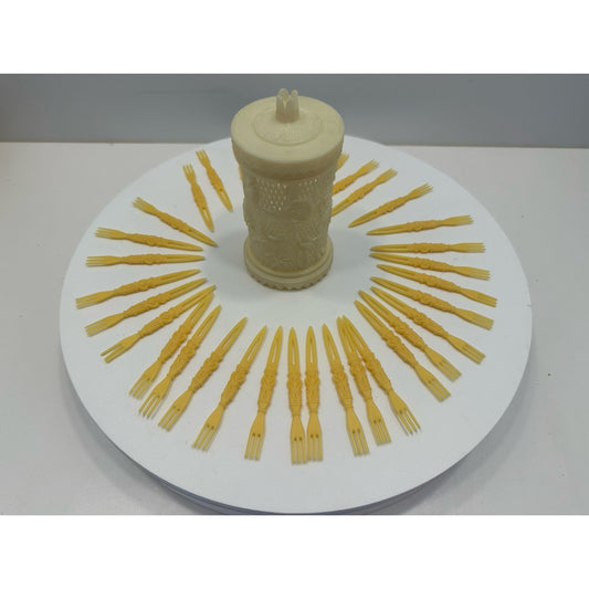 VINTAGE *NEW* 1970's Party Picks/Mini Forks in Ivory Cup