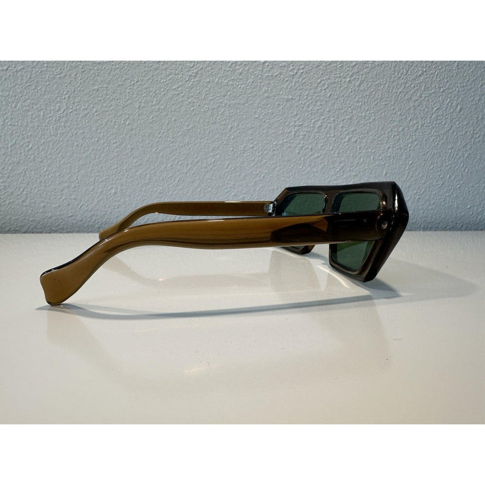 VINTAGE *NEW* 1970's Glam Unisex Sunglasses Brown Hex Frame MINT