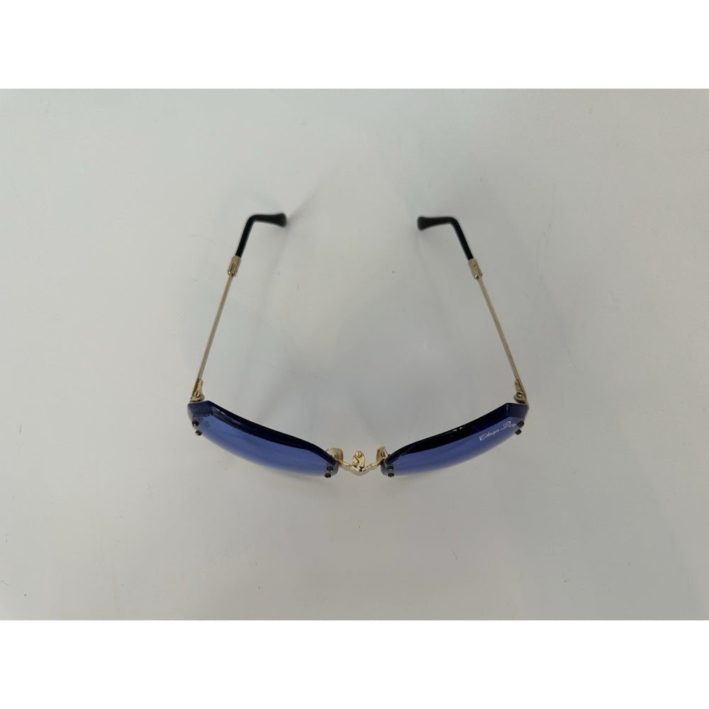 VINTAGE NEW 1970's Chrys Dior Gold Folding with Blue Lens Sunglasses & Case