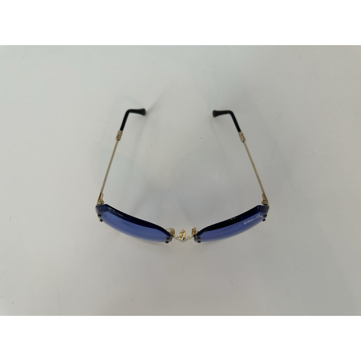 VINTAGE NEW 1970's Chrys Dior Gold Folding with Blue Lens Sunglasses & Case