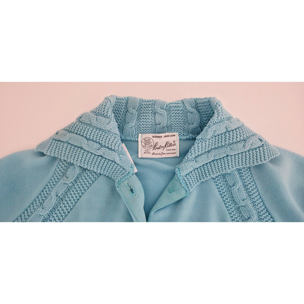 VINTAGE *NEW* 1960's Light Blue Collared Sweater with Buttons 100% Nylon Size 38