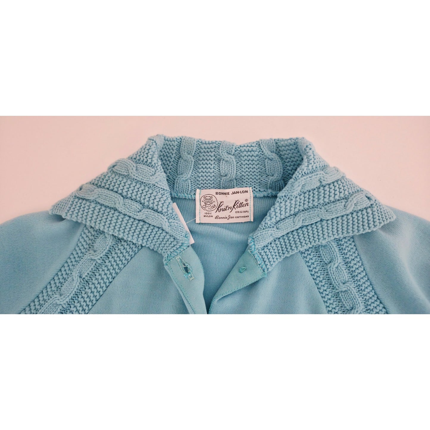 VINTAGE *NEW* 1960's Light Blue Collared Sweater with Buttons 100% Nylon Size 38
