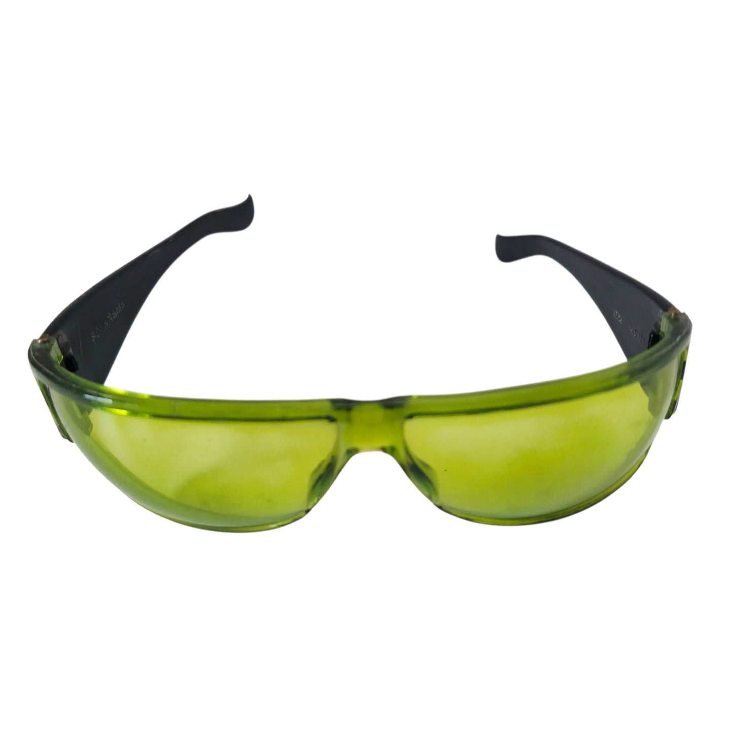 VINTAGE *NEW* 1970's Glam Unisex Sunglasses Black Frame with Neon Green Lens