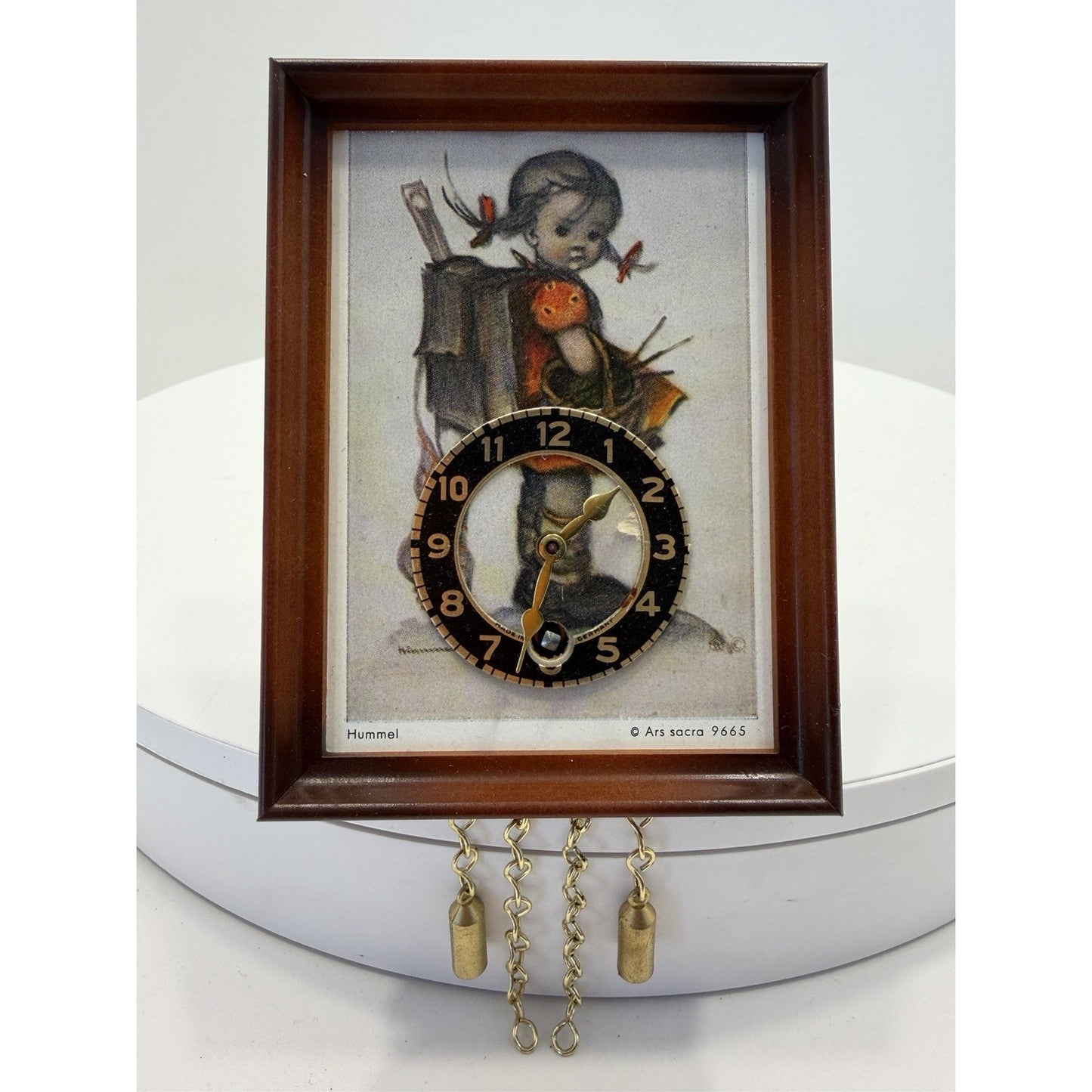 VINTAGE *NEW* 1960's Hummel Mini Girl Hanging Linden Clock w Chimes Germany