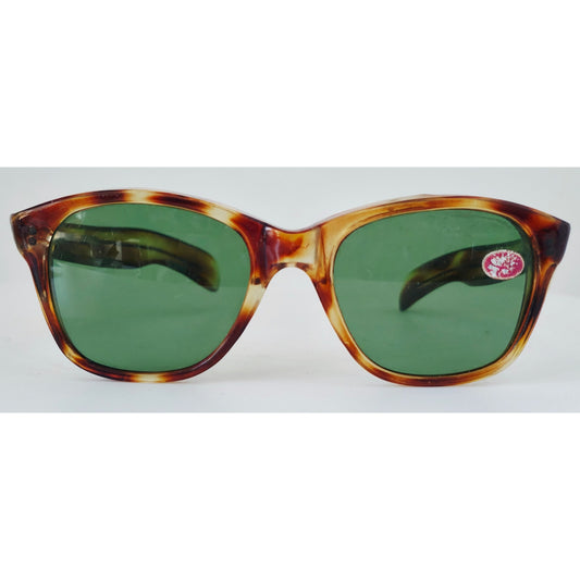 VINTAGE *NEW* 1970's Glam Unisex Sunglasses Tortoise Frame Green Lens Made in Italy