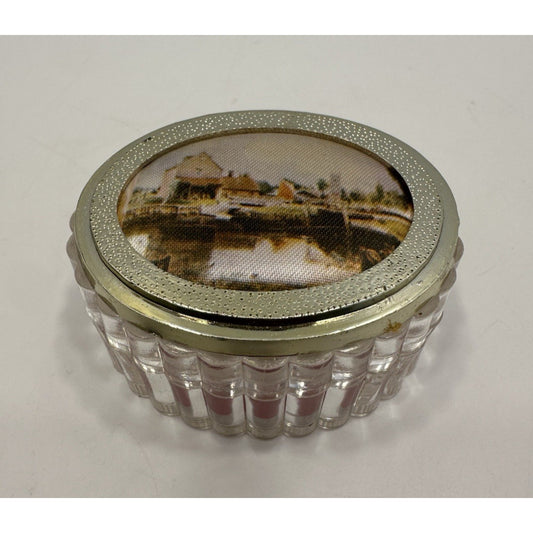 VINTAGE *NEW* 1950's Old Master Silk Printed Silk Seaside Trinket Box