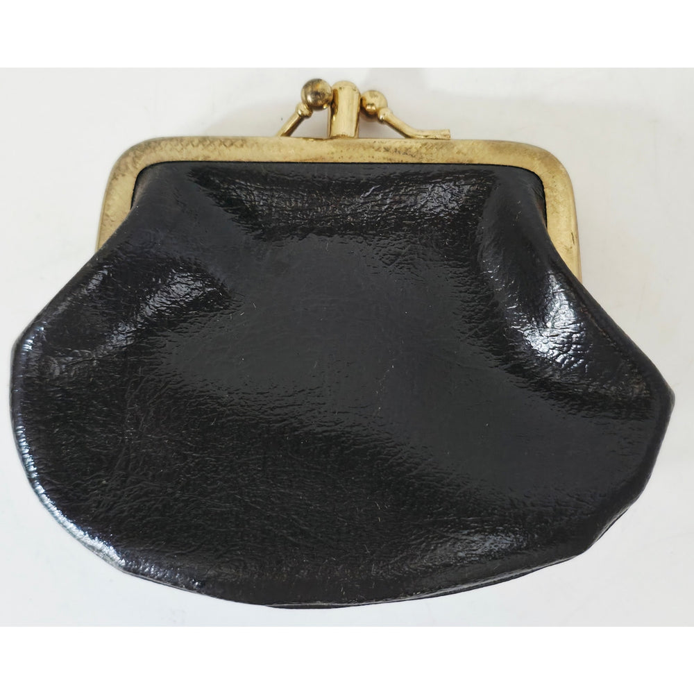 VINTAGE *NEW* 1960's Black with Brass Clasp Two Pocket Change Purse