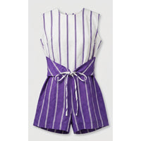 VINTAGE *NEW* 1960's Purple/White Stripe Waist Tie Romper Size 10 Made in Japan