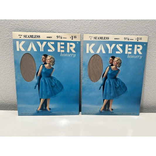VINTAGE *NEW* Kayser Hosiery-Seamless-Grey 2 pair-Sz9.5 S