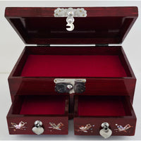 VINTAGE *NEW* 1970's Cherry Brown Wooden Jewelry Box with Ornamental Design