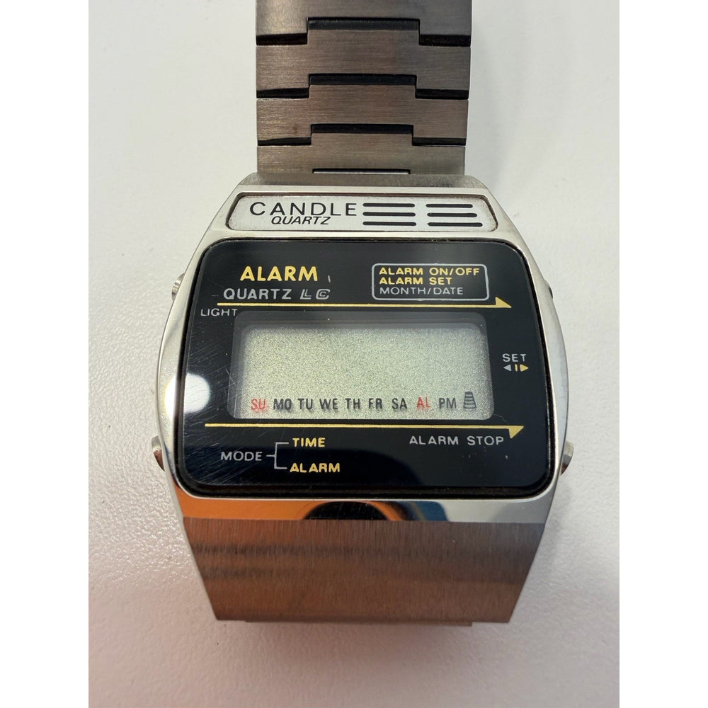 VINTAGE *NEW* 1970's Candle Quartz Digital Alarm Calendar Stainless Steel Watch