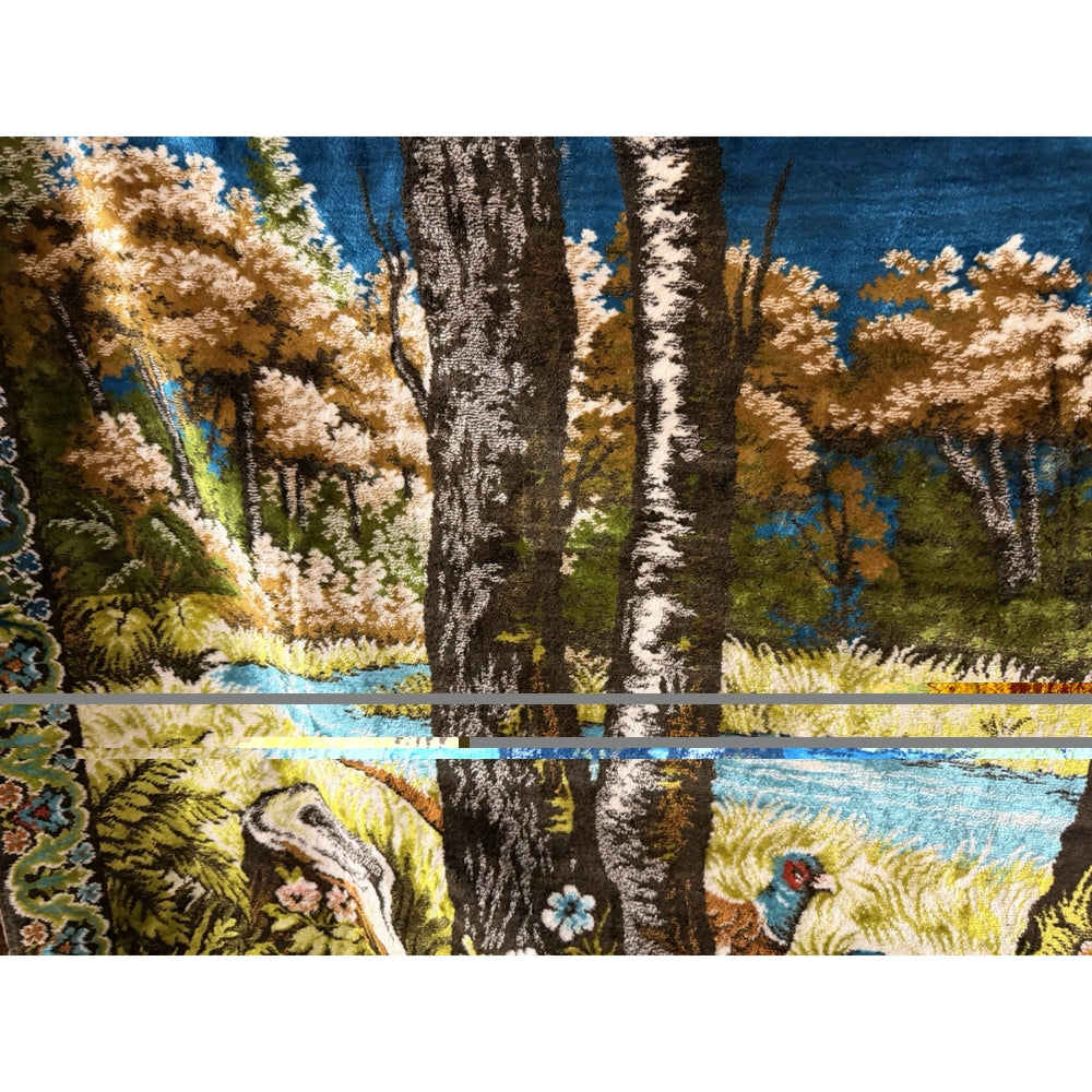 VINTAGE *PRISTINE* 1960's The Covey Of Quail Moroccan Velvet Tapestry