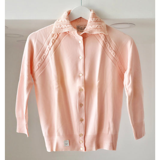 VINTAGE *NEW* 1960's Bonnie Jan Women's Light Pink Sweater with Collar Size M (38)