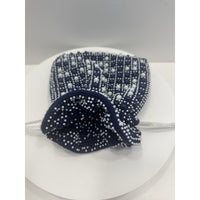 VINTAGE *NEW* 1970's Hand-Beaded Cinch Purse in Navy with White Beads