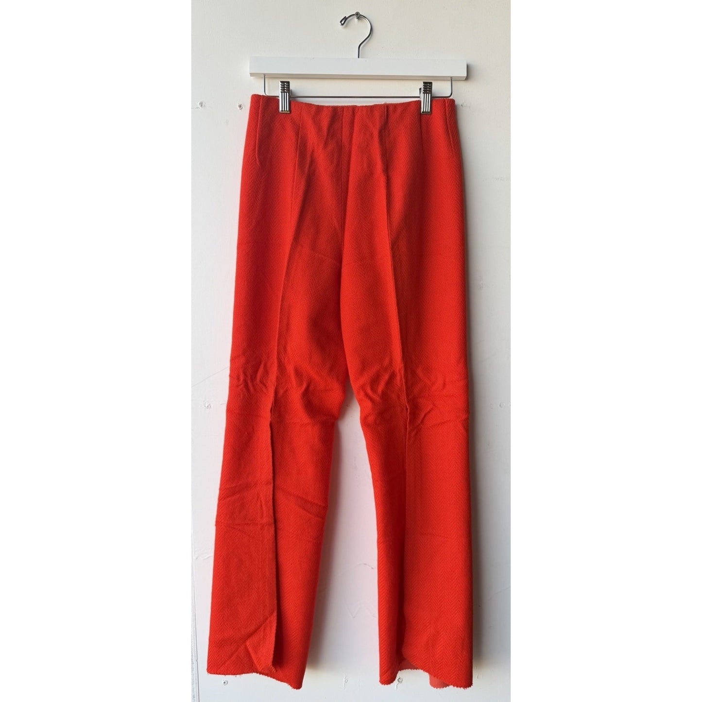 VINTAGE *NEW* 1960's Red Herringbone Hidden Zip Trousers with Slit in Leg