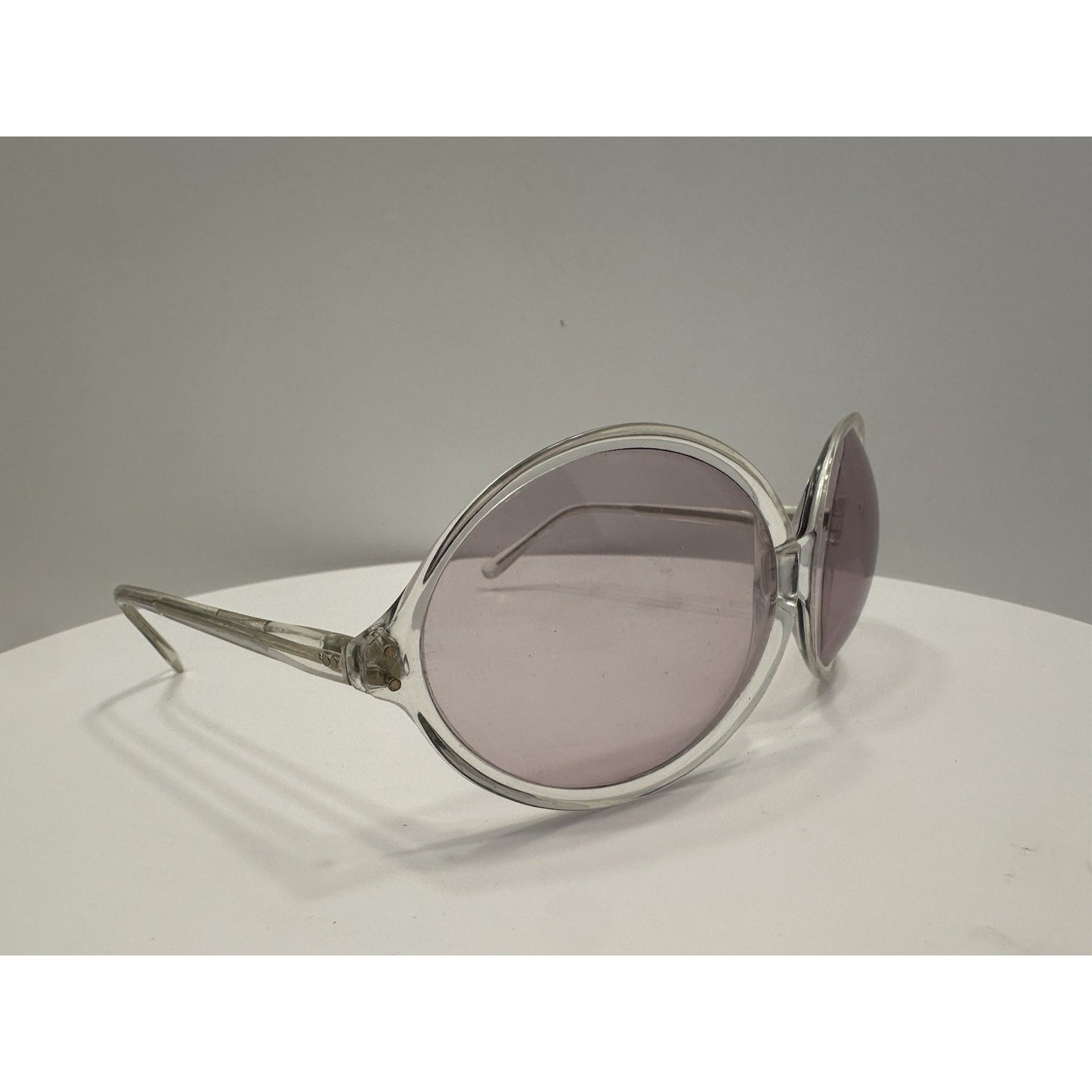 VINTAGE *NEW* 1970's Glam Unisex Clear Circle Frame w/Lavender Lenses Sunglasses