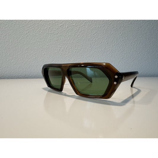 VINTAGE *NEW* 70's Glam Unisex Sunglasses Brown Hex Frame MINT