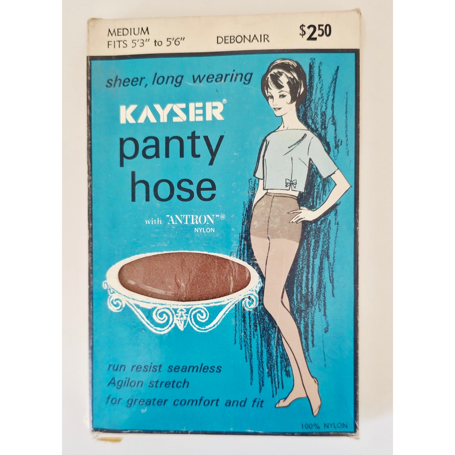 VINTAGE *NEW* 1960's Kayser Panty Hose with 'ANTRON' Nylon Debonair Size M