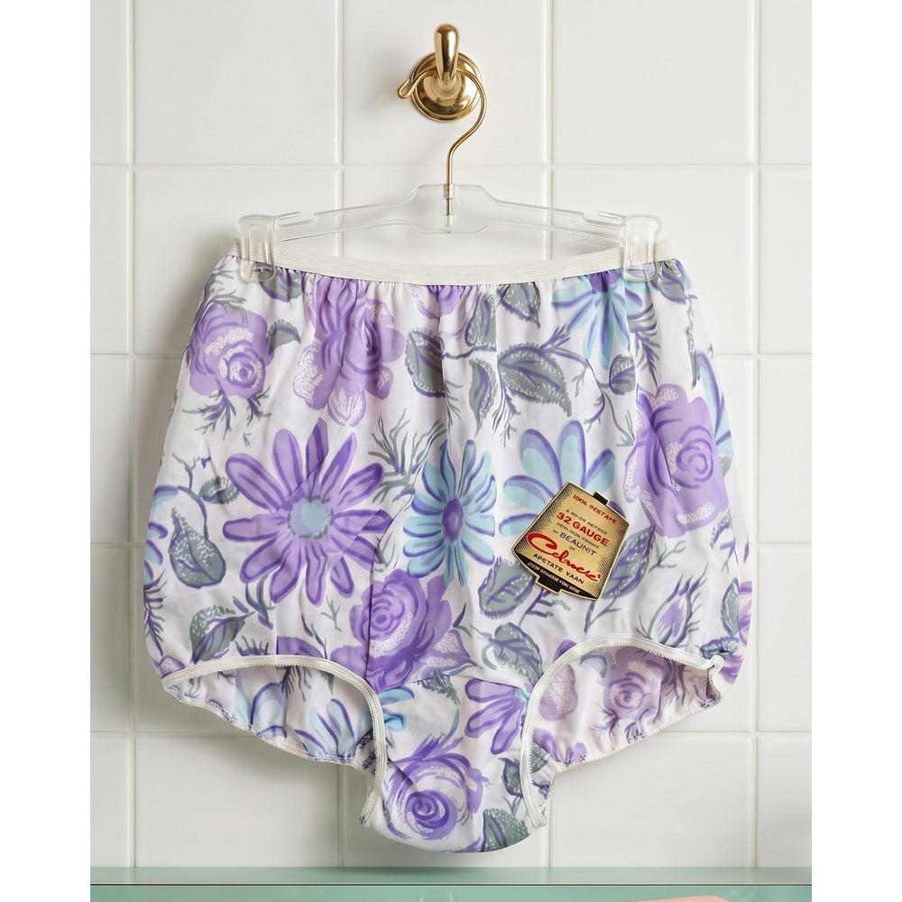 VINTAGE *NEW* 1960's Women's Purple Flower Print Panties Underwear Sz 7 (L) USA