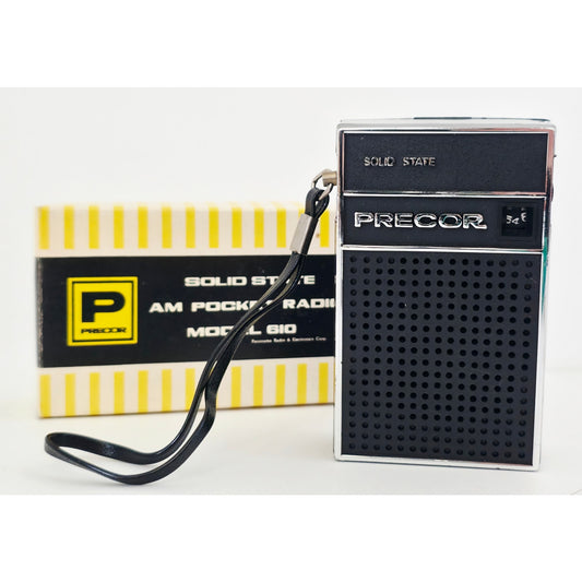 VINTAGE *NEW* 1960's Precor Model 610 Black AM Transistor Pocket Radio