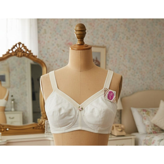 VINTAGE *NEW* 1960's Splendor Form Women's Cream & White Bra w/Flower Size 38B