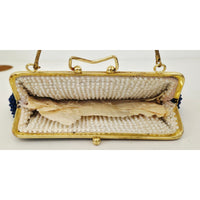 VINTAGE *NEW* 1960's Fancy Beaded Purse Blue with Bronze Strap