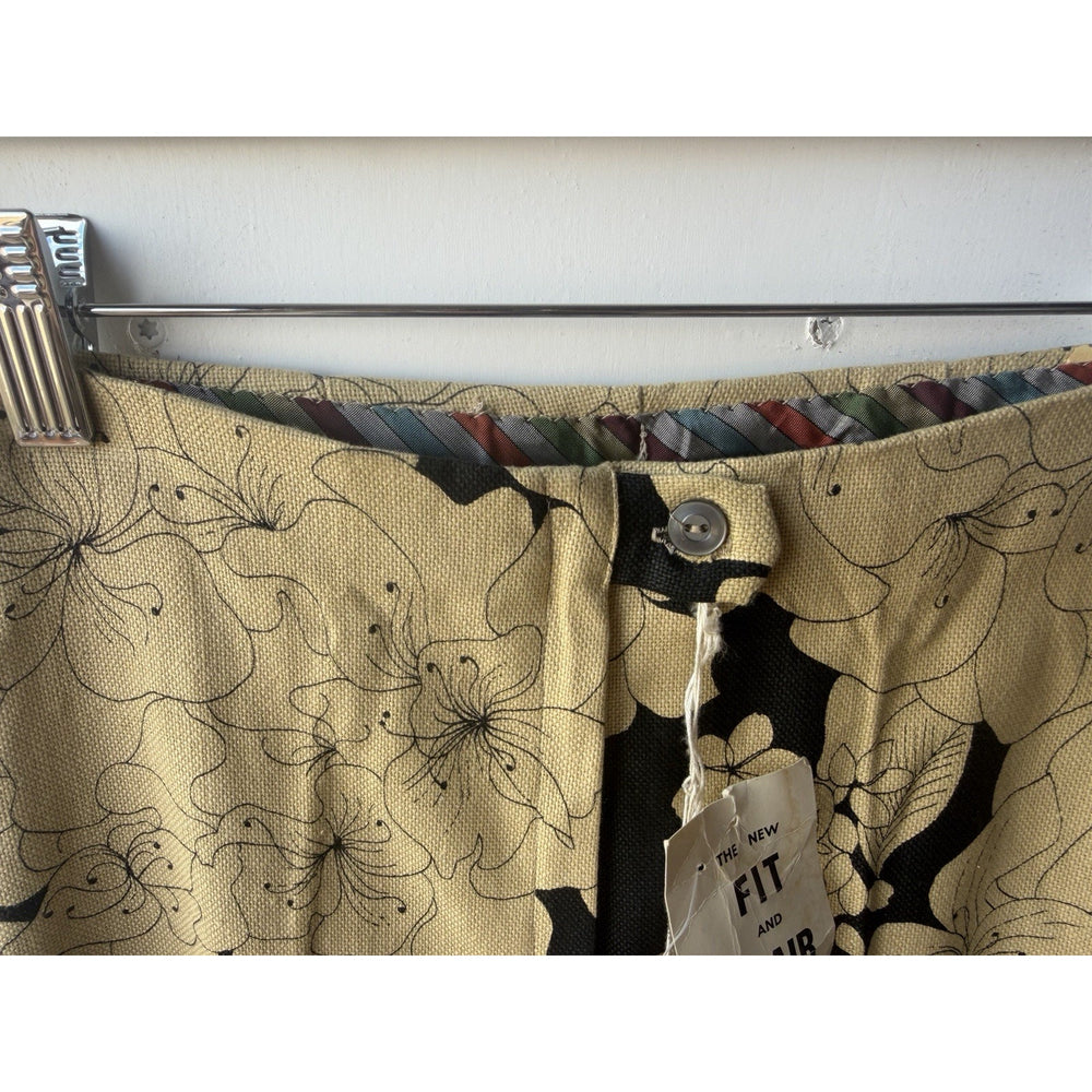 VINTAGE *NEW* 1960's Women's Fit & Flare Black/Cream Floral Pattern Pants Size 10