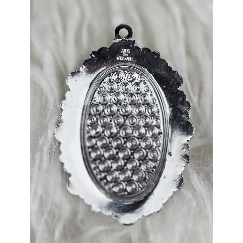 VINTAGE *NEW* 1950's Blue and Silver-Toned Religious Pendant 1.6"