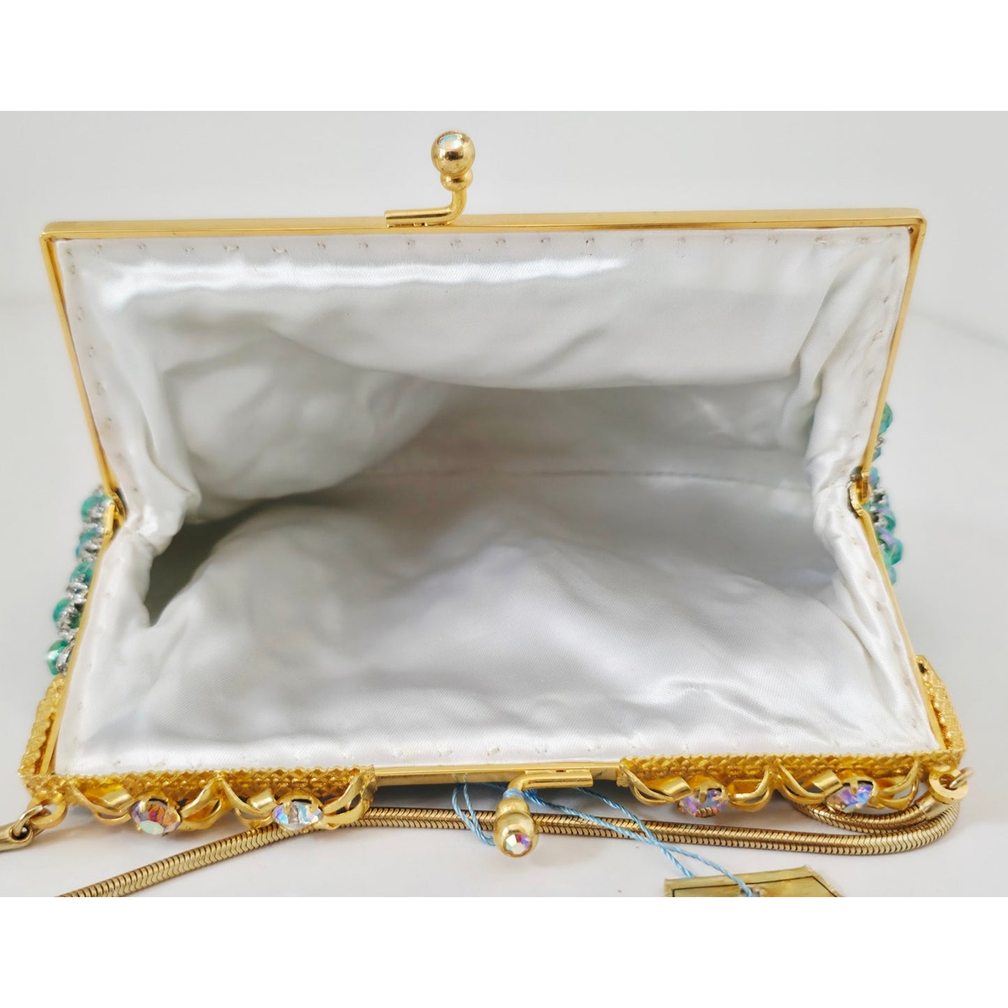 VINTAGE *NEW* 1960's Hand-Made Fancy Beaded Purse Green with Gold Strap
