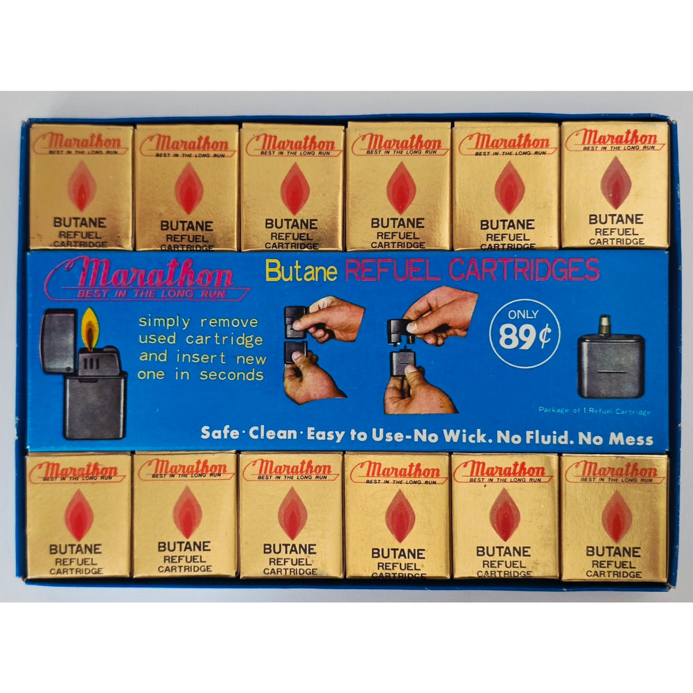 VINTAGE *NEW* 1950's Marathon Butane Twin Refuel Cartridges Display - Dozen