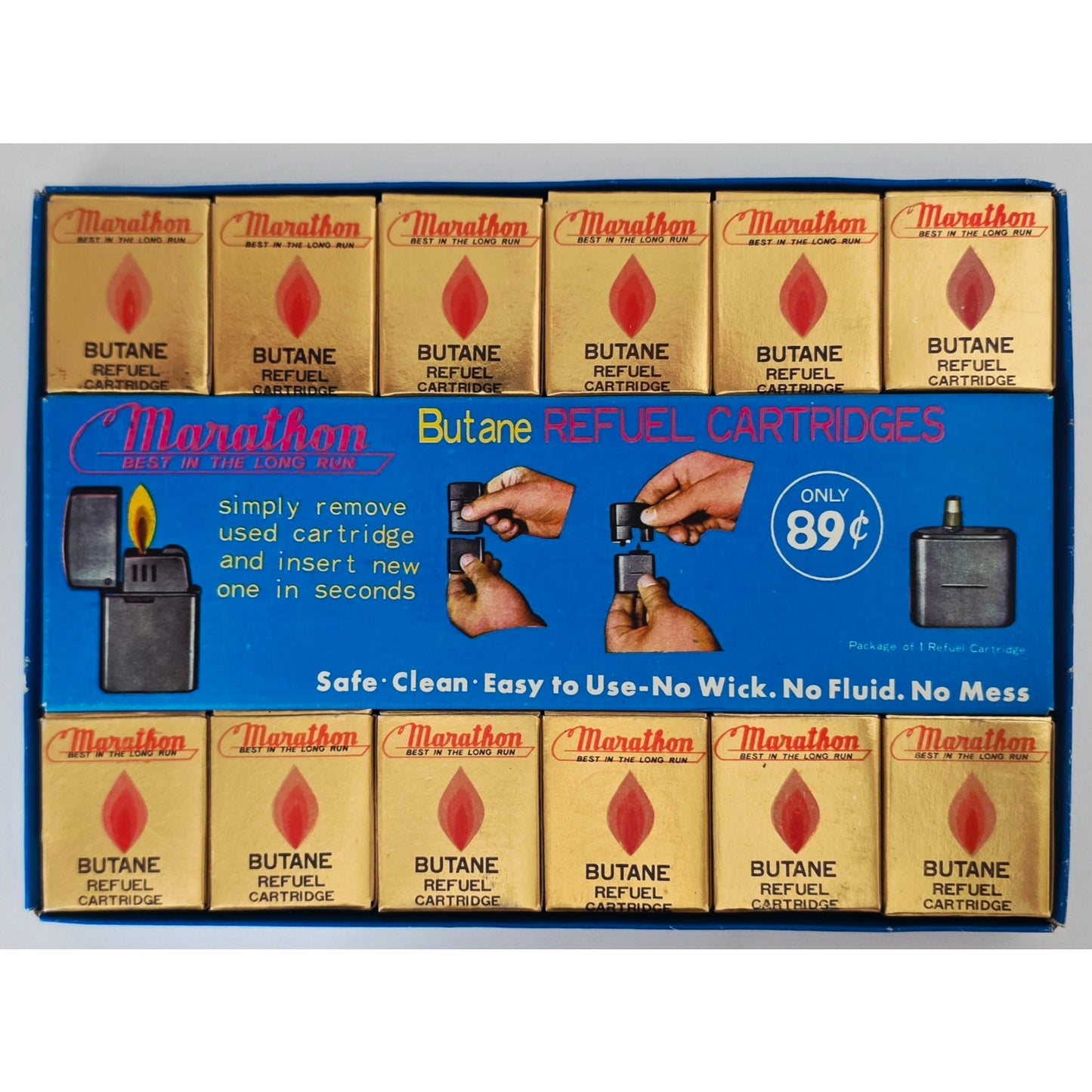 VINTAGE *NEW* 1950's Marathon Butane Twin Refuel Cartridges Display - Dozen