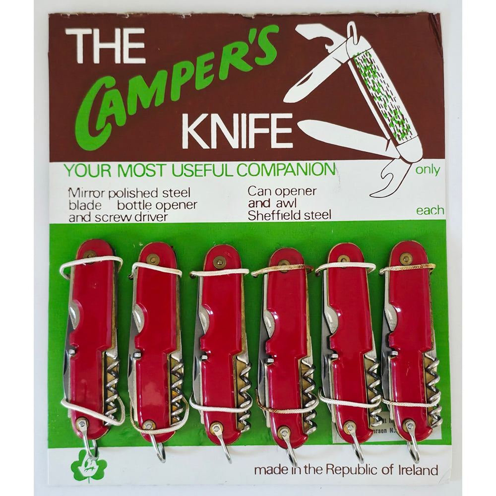 VINTAGE *NEW* 1970's Campers Knife Made of Sheffield Steel Set 7 (Red) Ireland