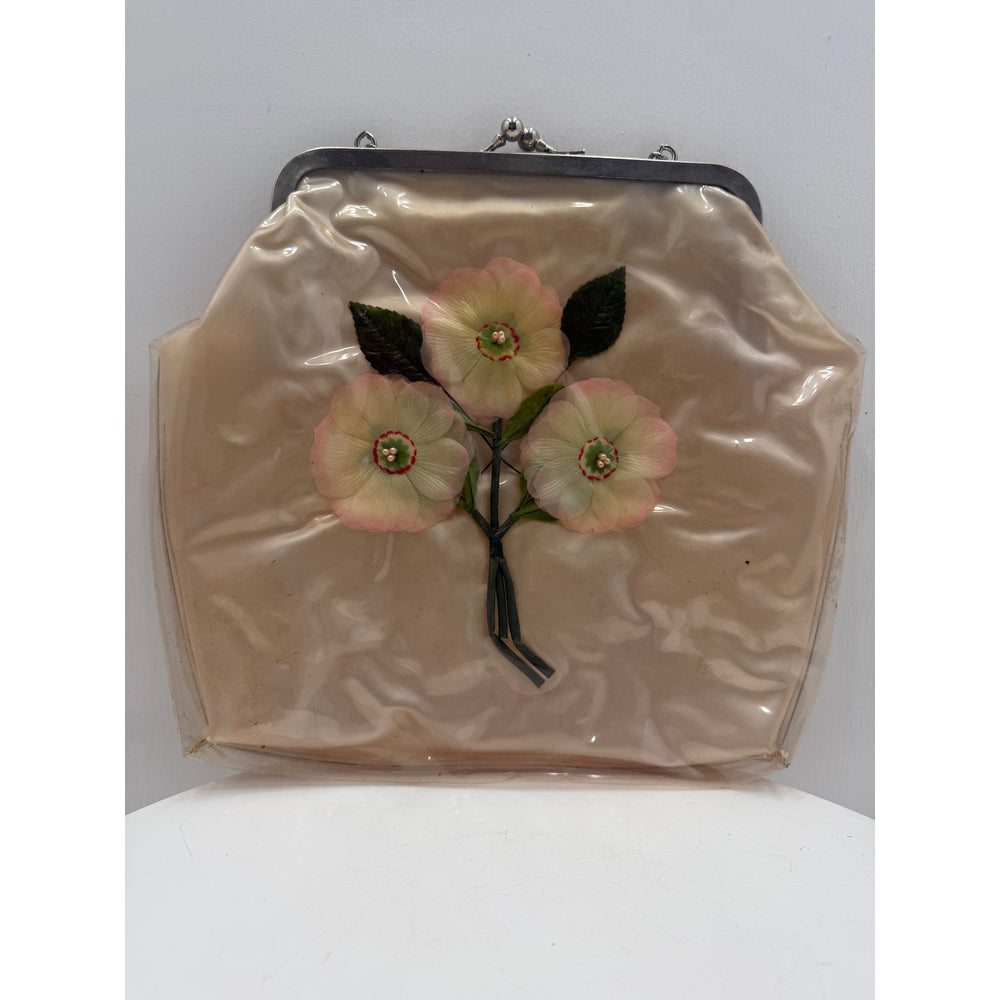 VINTAGE *NEW* 1950's Clear Vinyl Floral Handbag with Original Packing