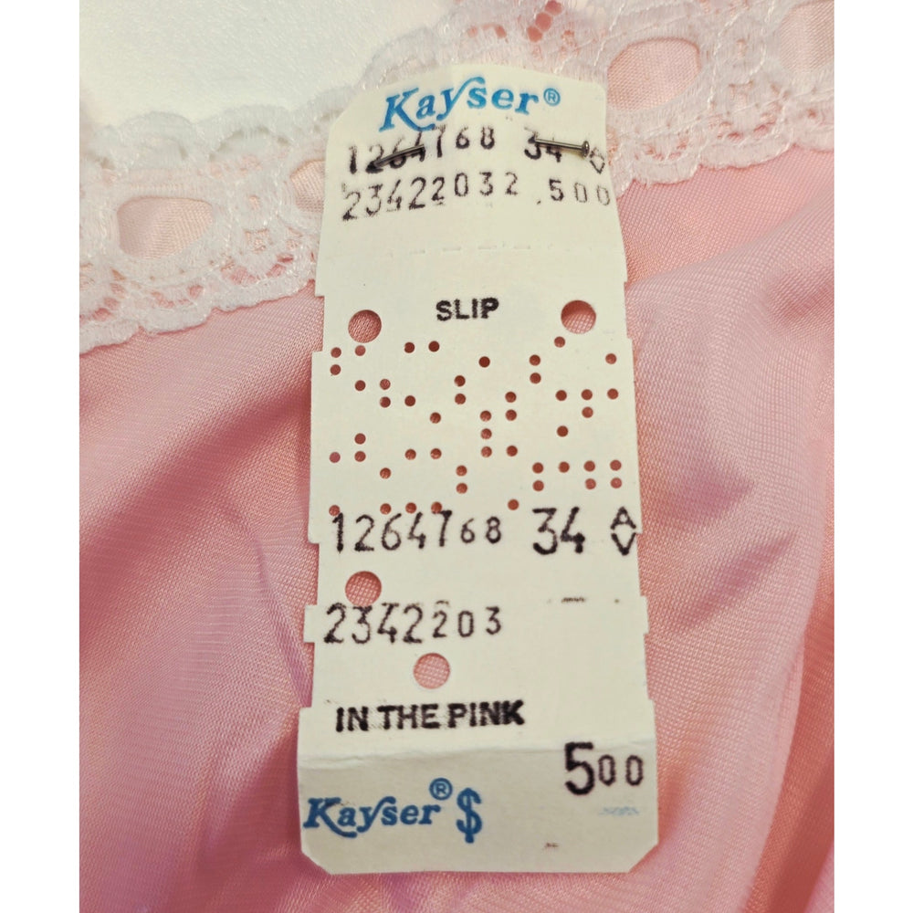 VINTAGE *NEW* 1960's Kayser Pink Slip  with White Lace Trim 100% Nylon Size 34