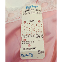 VINTAGE *NEW* 1960's Kayser Pink Slip  with White Lace Trim 100% Nylon Size 34