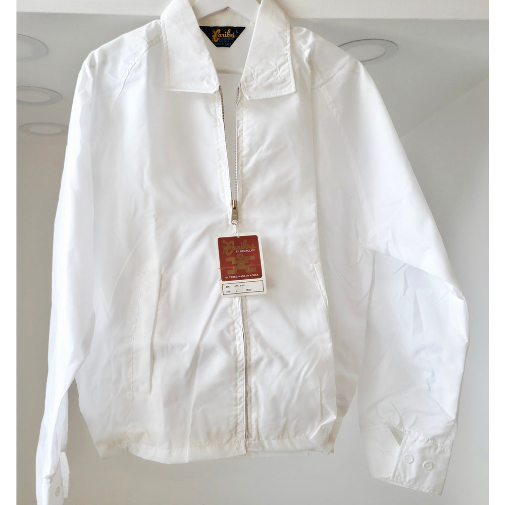 VINTAGE *NEW* 1970's Men's White 100% Nylon All Weather Zip Hood Jacket Size L