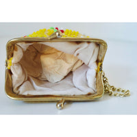 VINTAGE *NEW* 1960's  Fancy Beaded Yellow Small Change Purse with Strap