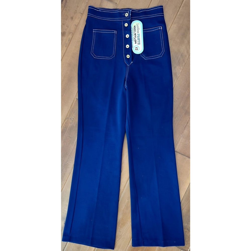 VINTAGE *NEW* 1960's Women's Blue w/White Stitching Flared Stretch Pants Size 12